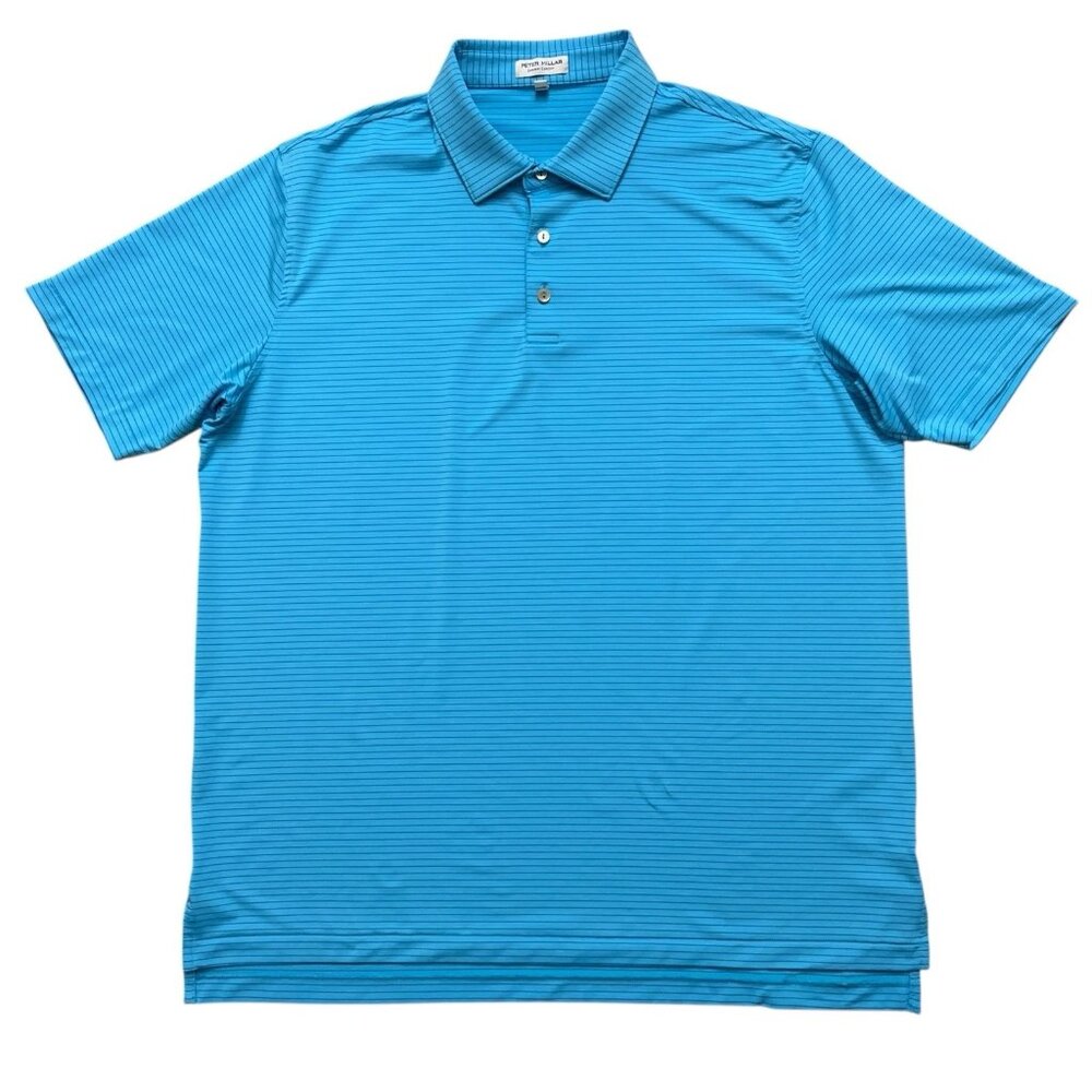 Peter Millar Summer Comfor Polo Shirt Mens XL Short Sleeve Golf Blue Striped